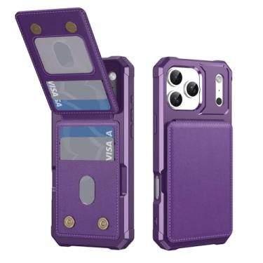 Imagem de Capa carteira compatível com Apple iPhone 17 Pro Max com 4 porta-cartões, bloqueio de RFID, couro PU premium, suporte interno, fecho magnético, capa traseira protetora robusta para mulheres e homens