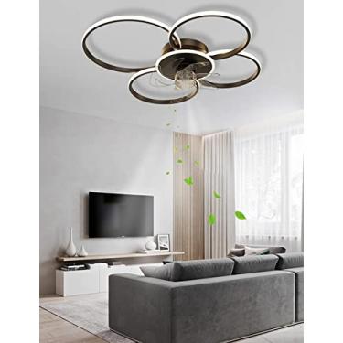 Imagem de Ventilador de teto LED com iluminação moderna em anel, dimerizável, ultra silencioso, com cúpula de acrílico e potência ajustável (preto, 4 anéis, 73 W).