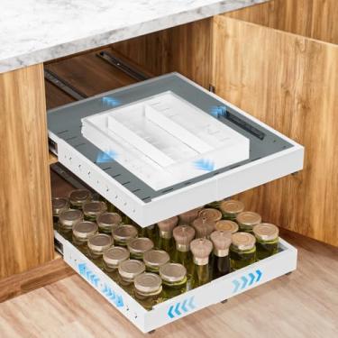 Imagem de Insputer Organizador de armário expansível (31,5 cm - 51 cm) L e (41,3 cm - 57 cm) D, gavetas deslizantes para cozinha, despensa com 2 peças de painel magnético, 3 trilhos deslizantes, adesivo sem