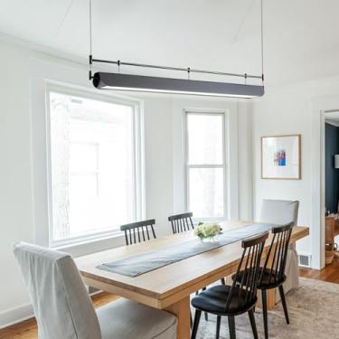 Imagem de Luminária pendente moderna de LED em metal preto, com luz ajustável, lustre de design, luminária pendente de teto em acrílico para sala de jantar, luz branca quente para sala de estar (120 c