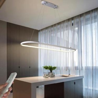 Imagem de Lustre pendente oval LED regulável, moderno, para mesa de jantar, escritório, com controle remoto, altura ajustável, sem reflexos, ideal para ambientes como sala de estar, cozinha, escritóri