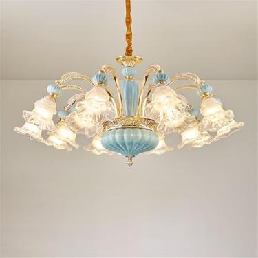 Imagem de Lustre de cristal de luxo europeu com LED, estilo americano, para sala de estar, restaurante, quarto, casa de campo, hotel, loja de roupas, salão de beleza, café (F 15 lâmpadas)