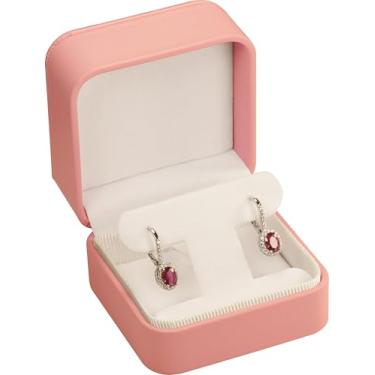 Imagem de LAODA Brinco rosa estilo T caixa de presente para argolas, brincos pendurados e com fecho de alavanca, luxuoso, material de couro PU, vários usos, colar, pingente, brinco, caixa de armazenamento para