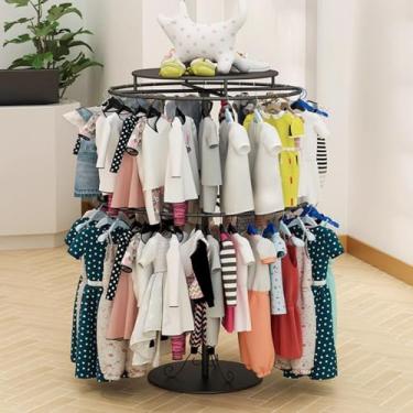 Imagem de 3FLQOOPP Arara de roupas redondo giratório, rack de metal para roupas infantis com prateleira de armazenamento, rack de roupas infantis, rack de roupas de varejo de chão para pendurar roupas, preto