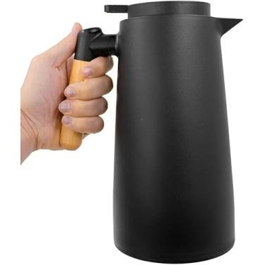 Imagem de Garrafa Térmica Inox 1L Cabo de Madeira – Alta Conservação Quente e Frio, Ideal para Café e Chá (Preto)