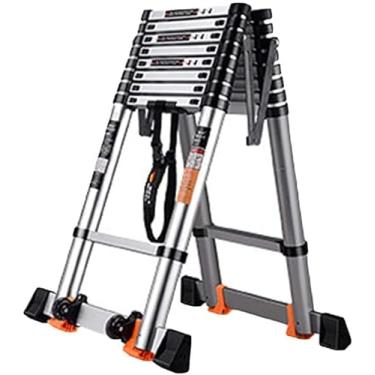 Imagem de OKUOKA Escada telescópica leve com barra estabilizadora e rodas, escadas de extensão de alumínio profissionais internas e externas, 2,3 m - 4,7 m (tamanho: 4,7 m + 4,7 m))