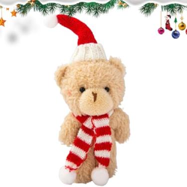 Imagem de Urso de pelúcia de Natal | Decorações de cachecol de urso de pelúcia de desenho animado, 16 cm, decoração de casa, topos de bolo, artigos de festa para aniversário, ano novo, festival