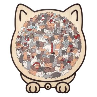 Imagem de Quebra-cabeça de madeira em forma de gato, 135 peças coloridas de animais para adultos e adolescentes, criativo para amantes de gatos, decoração de arte de parede para casa