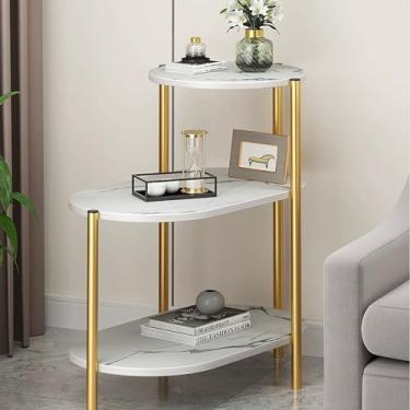 Imagem de 3FLQOOPP Mesa de console com prateleiras, mesa de sofá adequada para quarto, sala de estar, cabeceira - moldura de metal de madeira (65 x 46 x 78 cm) (65 x 46 x 78 cm, cor listrada branca) (cor