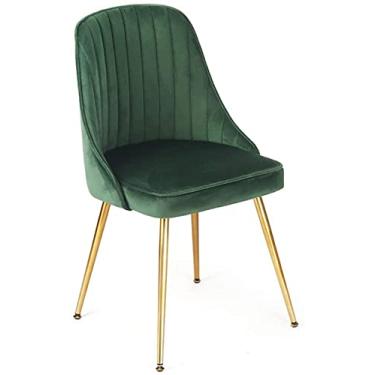 Imagem de Cadeira de jantar de veludo macio café restaurante ocidental negociar encosto pernas de metal cadeiras de sala de estar (cor: verde)