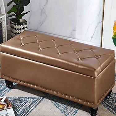 Imagem de Banquetas Ottomans Banco para pés Banco de sapato doméstico assento estofado de couro PU caixa de armazenamento de grande capacidade capa articulada banco de sofá de lazer/ouro/80 x 40 x 42 cm