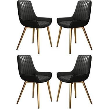 Imagem de Cadeira de jantar, cozinha, sala de jantar, móveis, cadeiras modernas, conjunto de 4 cadeiras de cozinha, sala de estar, assento macio de couro artificial e pernas de metal dourado, cozinha, sala de