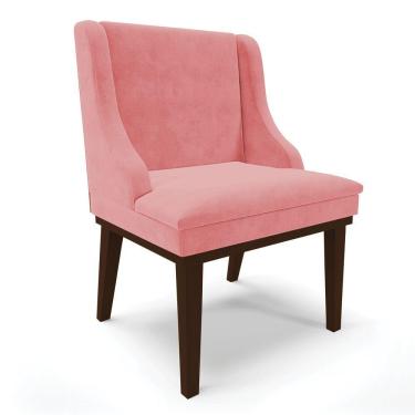 Imagem de Cadeira De Jantar Liz Suede Base Fixa Madeira Tabaco Rose