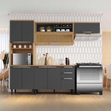 Imagem de Armário De Cozinha Completa 4 Peças 270cm New Porto Grafite Madeira Itatiaia