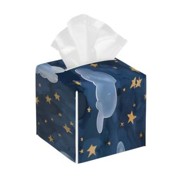 Imagem de Porta-lenços de couro quadrado à prova d'água nuvem estrela galáxia organizador de papel facial fofo com cinto inferior cubo estojo de tecido para mesa, banheiro, escritório, mesa, carro, decorativo