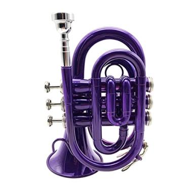 Imagem de Verniz dourado B-Flat Palm Number B-Flat Pocket Trompet Miniatura Trompete Número Palma Número Trompete Instrumento Trompete Iniciante (Cor: Roxo)