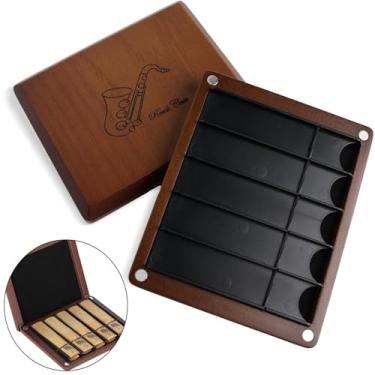 Imagem de Kmise Capa de palheta de madeira com fecho magnético, design de armazenamento de dupla face, capacidade de 10 palhetas para saxofone, clarinete (marrom)