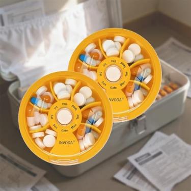 Imagem de 2 peças, organizador semanal de comprimidos para viagem, caixa de comprimidos diária de 7 dias, estojo de comprimidos portátil para suplementos de óleo de peixe, organizador de vitaminas
