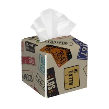 Imagem de Porta-lenços de papel quadrado de couro à prova d'água, monograma, digital, retrô, facial, organizador de papel com cinto inferior, estojo de lenços para mesa, banheiro, escritório, mesa, carro