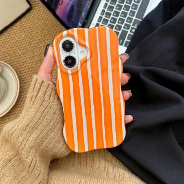 Imagem de Capa de celular 2 em 1 com listras brilhantes para iPhone 13, 14, 15, 16 Pro Max, bordas onduladas, toque confortável, capa traseira rígida e fina, laranja, para iPhone 15 Pro