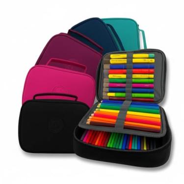 Imagem de Estojo Escolar Box Grande com Divisórias – Organizador de Lápis e Canetas, Nylon Resistente, Zíper Durável, Unissex Infantil e Adulto, Necessaire Escolar, Material Escolar (Preto) (PRETO)