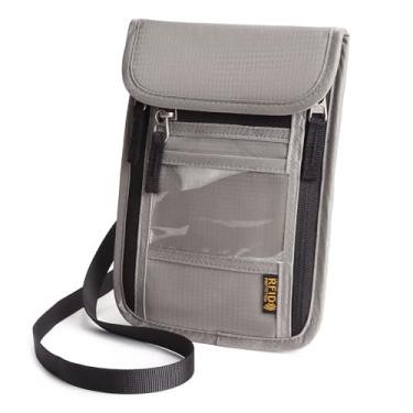 Imagem de Carteira de pescoço para passaporte com bloqueio de RFID, porta-passaporte, multifuncional, organizador de documentos, carteira de viagem para homens e mulheres, Cinza claro