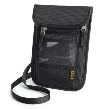 Imagem de Carteira de pescoço para passaporte com bloqueio de RFID, porta-passaporte, multifuncional, organizador de documentos, carteira de viagem para homens e mulheres, Preto