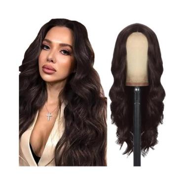 Imagem de Peruca Sintética Longa Cacheada Preta E Marrom Conjunto Completo De Ca