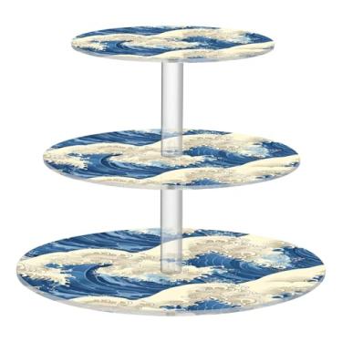 Imagem de Blueangle Suporte redondo de cupcake de 3 camadas – Torre de sobremesa acrílica japonesa, suporte de sobremesa em camadas antiderrapante para chá de bebê, aniversário, festa de casamento (532)