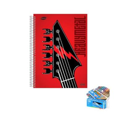 Imagem de Kit Caderno Masculino 20 Matérias Capa Dura 400 Folhas + Caneta Trigel Metálica 10 Cores + Grampeador Alicate S-150