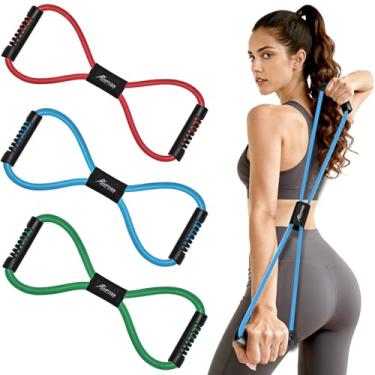 Imagem de HPYGN Conjunto de 3 faixas de resistência para exercícios físicos, extensores de tórax, faixas de exercícios de resistência para ioga, academia, fitness, puxar, 8 palavras, elástico