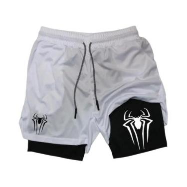 Imagem de Shorts Esportivos Masculinos Com Estampa De Aranha, Compressão 2 Em 1,