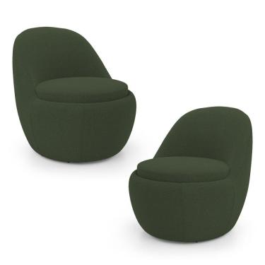 Imagem de Kit 02 Poltronas Orgânicas Living Memphis Fixa Bouclê Verde Musgo - Desk Design