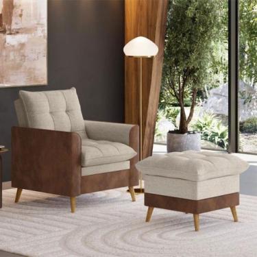 Imagem de Poltrona York c/ Puff em Linho com Detalhes material sintético e Fibra