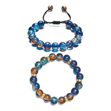 Imagem de Pulseira de contas de cristal curativo de 2 peças de 10 mm | Design unissex elástico ajustável | Presente de joias de trama de pedras preciosas naturais para mulheres e homens, One Size, Cristal, Sem