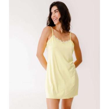 Imagem de Camisola Liganete Recorte Renda Alças Finas Marisa Ama-39046, Amarelo,