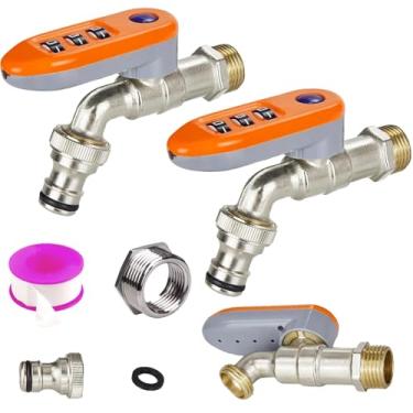 Imagem de Torneira externa bloqueável com trava de senha, torneira de jardim anti-roubo de latão resistente, entrada e saída NPT de 1/5.1 cm, inclui adaptadores de conversão de 1/10.2 cm para jardim, pátio