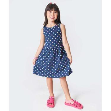 Imagem de Vestido Infantil Poá Sem Manga Marisa Tam 4 a 10 Azul-74150, Azul, 4