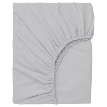 Imagem de Urbanhut Lençol Queen 100% algodão, macio e macio, tecido de cetim luxuoso, algodão de grampo, elástico de ajuste seguro, lençol com elástico de 40 cm - cinza prateado