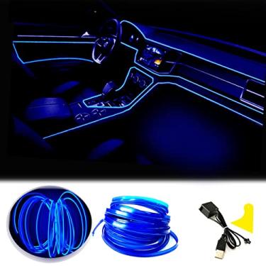 Imagem de Mvthenxi Luz interior de carro azul EL Wire de 5 m, alimentada por USB, faixa de luz flexível dobrável de 6 mm, adequada para decoração de painel/porta/painel de instrumentos