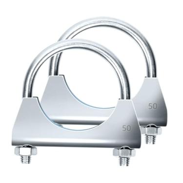 Imagem de Glarks 2 braçadeiras de escape em U de 50 mm (5.1 cm) silenciador, braçadeiras de escape, design com flange de sela para tubo de escape