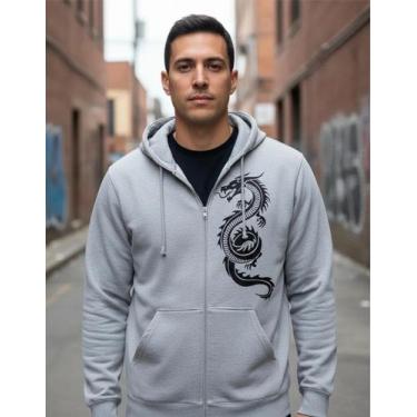 Imagem de Blusa Moletom Masculino Plus Size Dragão Chinês Xgrandes, Cinza mescla