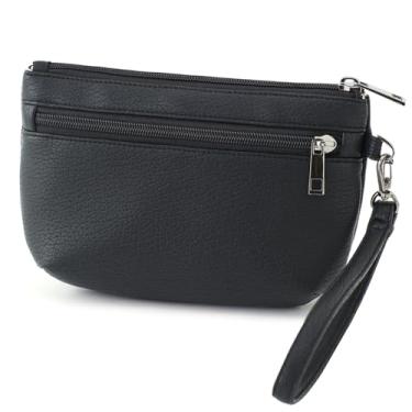 Imagem de BBORGDC Carteira de pulso pequena para mulheres, design com 3 zíperes, bolsa preta de couro vegano, bolsa Boho original para viagens, viagens diárias, presente