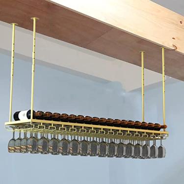 Imagem de Prateleiras de vinho de ferro de teto, altura ajustável, taças de metal para vinho, prateleira de taça de vinho pendurada, prateleira de decoração de bar de restaurante