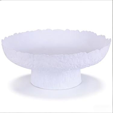 Imagem de XIYOUQI Tigela de frutas de vidro, tigela de vidro decorativa, tigela de pedestal decorativa para decoração de mesa, tigela de frutas para decoração de balcão de cozinha (branca)