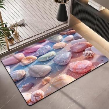 Imagem de Tapete de Microfibra Antiderrapante para Banheiro e Porta de Entrada – Secagem Rápida e Macio (5D Pedra Q rosa)