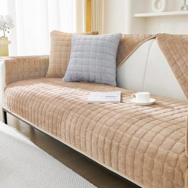 Imagem de KaviKon Capa de sofá, capas felpudas de veludo para apoio de cabeça para apoio de braço, capas de sofá antiderrapantes para 3 almofadas, capa de sofá reclinável, protetor de sofá para animais de