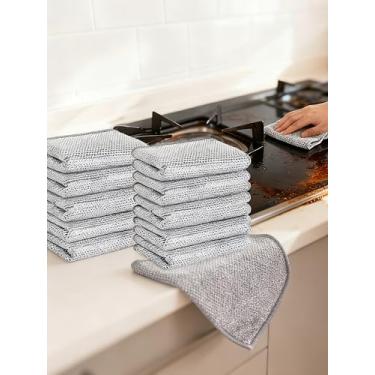 Imagem de Pano de prato sem arranhões, pacote com 10, almofadas reutilizáveis de lã de aço para panelas, panelas, panos de limpeza de várias superfícies, sem arranhões, seguro para vidro, uso úmido e seco