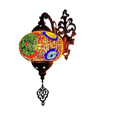 Imagem de Luminária de parede em mosaico marroquino, arandela turca, luminária de parede boêmia feita à mão em vidro para cabeceira, ideal para sala de estar, quarto, corredor, varanda, café ou bar.