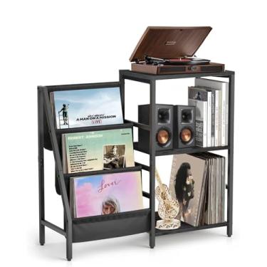 Imagem de CCYRYY Suporte para toca-discos, suporte para toca-discos com armazenamento de discos de vinil, suporte para toca-discos, mesa de canto marrom para sala de música, armário de gravação para som de